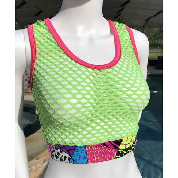 womens swimsuit Mesh Tank Top, Bikini Top Set, Racer back Tank Neon Colors Small - Picture 10 of 12